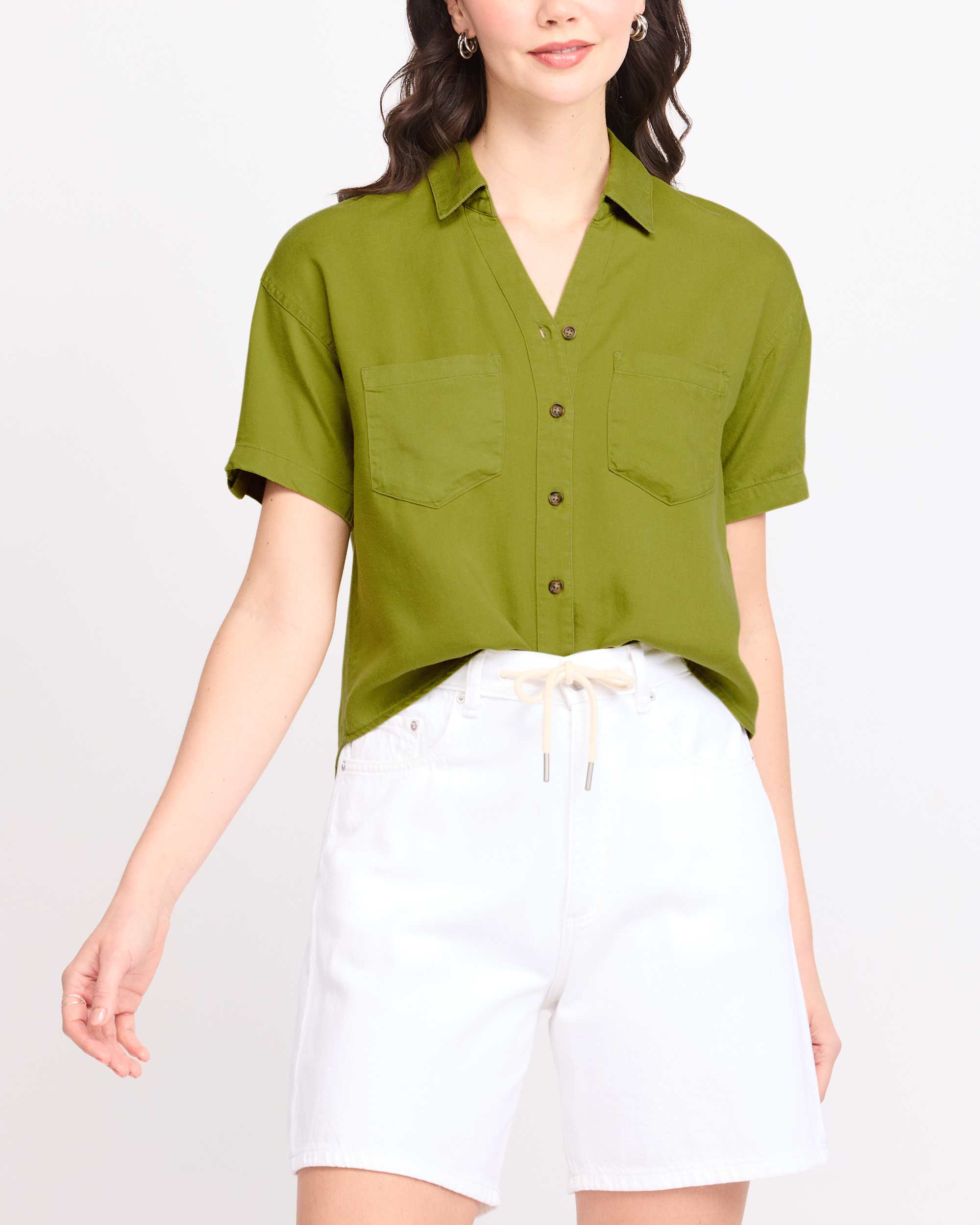 Kadie Linen Blend Cropped Shirt | Stitch Fix