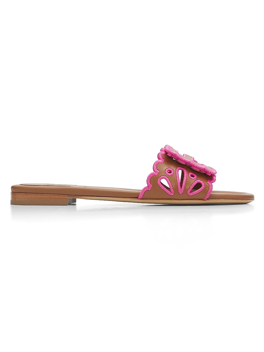 Women's Baguette Leather Eyelet Slides - Sellier Surfinia - Size 7 Sandals | Saks Fifth Avenue