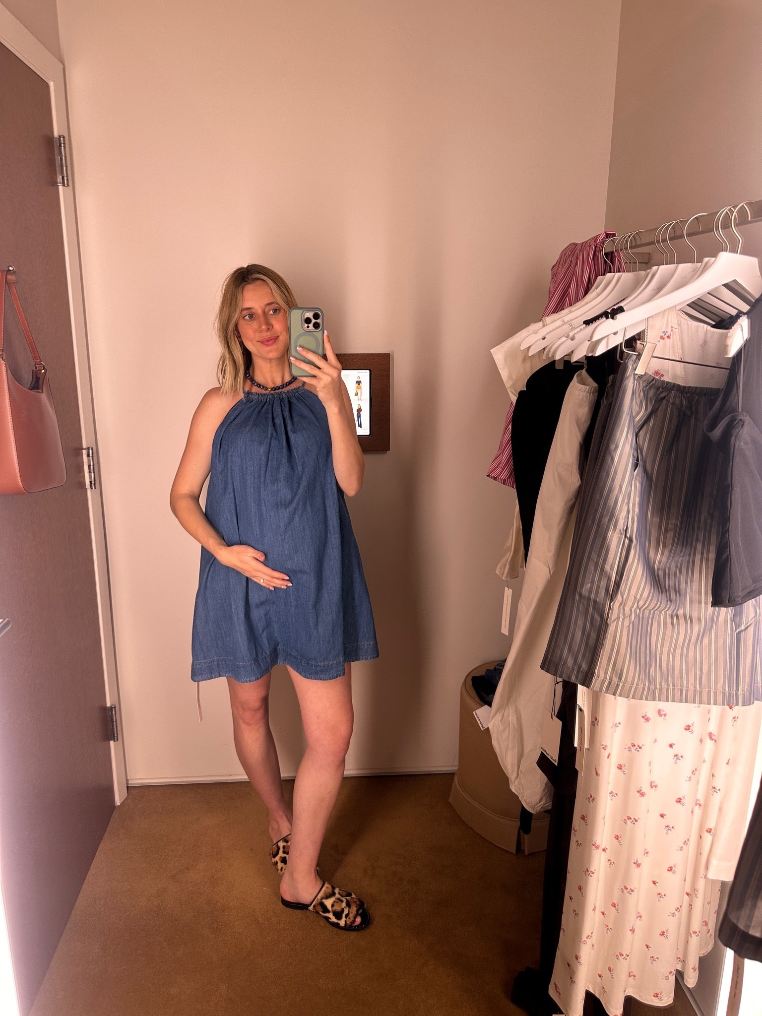 Denim mini dress- third trimester bump friendly dresses

#LTKmomlife #LTKBump #LTKBaby