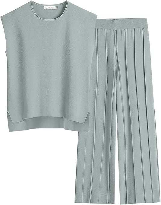 ANRABESS Two Piece Outfits for Women Summer Sweater Sets Knit Pullover Tops Elastic Waisted Pants... | Amazon (US)