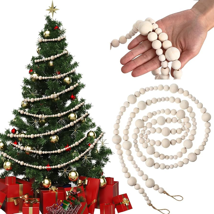 27feet Christmas Wooden Beads Wood Garland for Christmas Tree Bobo Christmas Holiday Decoration B... | Amazon (US)
