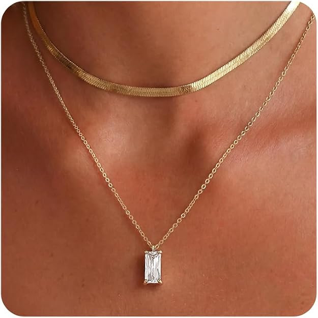 Tewiky Dainty 14k Gold Plated/Silver Cubic Zirconia Necklaces for Women | Simple CZ Jewelry Neckl... | Amazon (US)