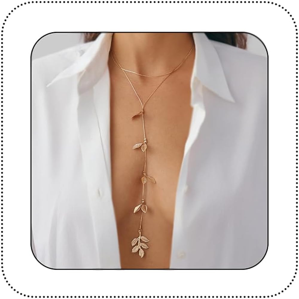 Lariat Gold Long Necklace Dainty Layered Pearl Disc Leaf Pendant Y-Shaped Beaded Chain Drop Neckl... | Amazon (US)