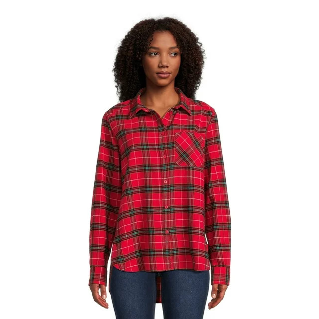 Time and Tru Women's Button Down Flannel Shirt with Long Sleeves, Sizes XS-3XL | Walmart (US)
