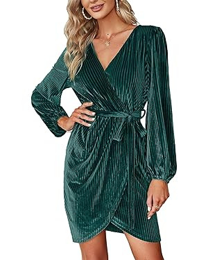 BerryGo Women's Long Sleeve Wrap Semi Formal Velvet Mini Dress Sexy Cocktail Party Winter Club Dr... | Amazon (US)