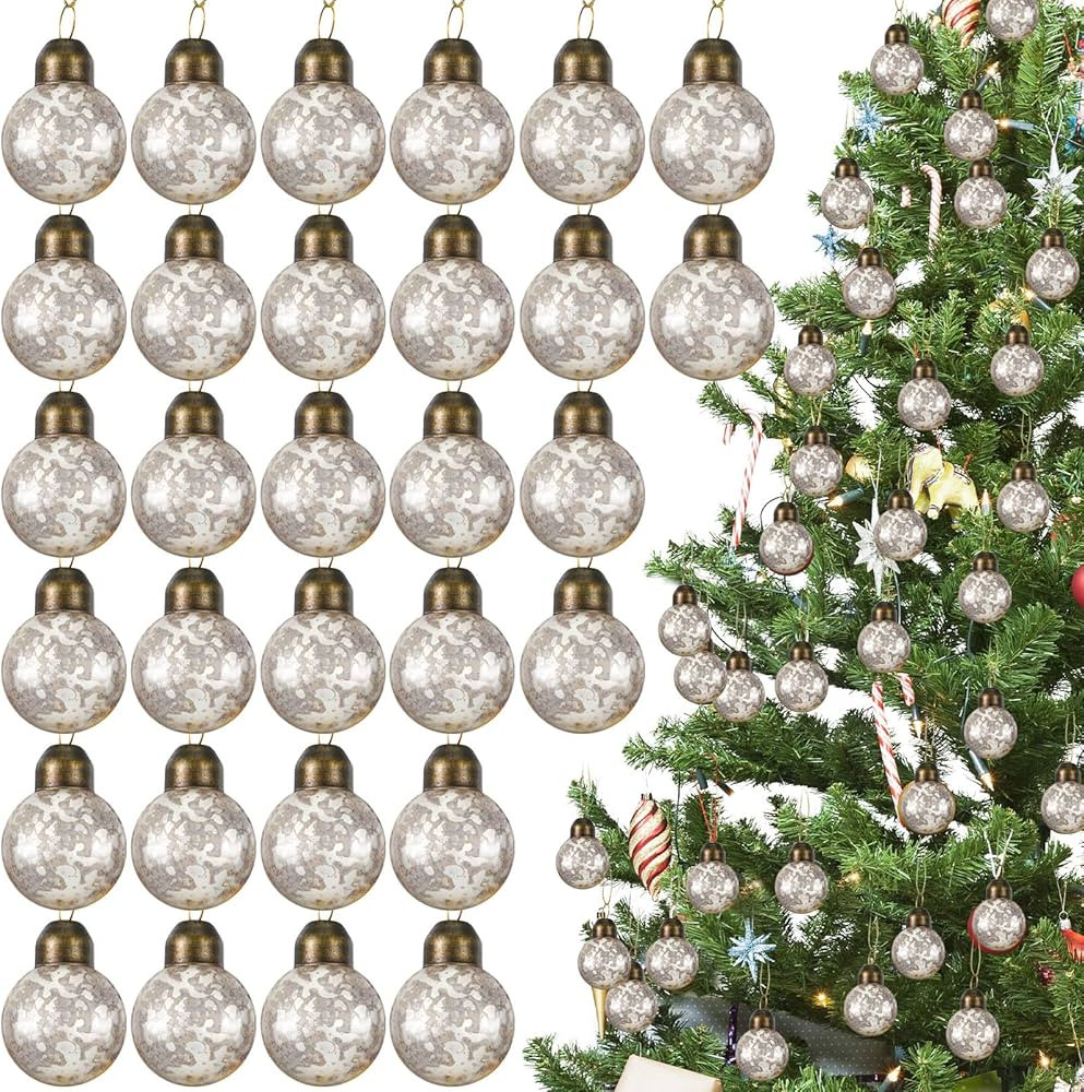 30 Pieces Mercury Glass Christmas Balls Mini Glass Ornaments Bulk 1.18 Inch Xmas Hanging Balls Se... | Amazon (US)