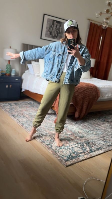 Love this oversized denim jacket! It’s the free people opal swing jacket and linked the Amazon version as well.

Pants are old from LULULEMON.

#LTKVideo