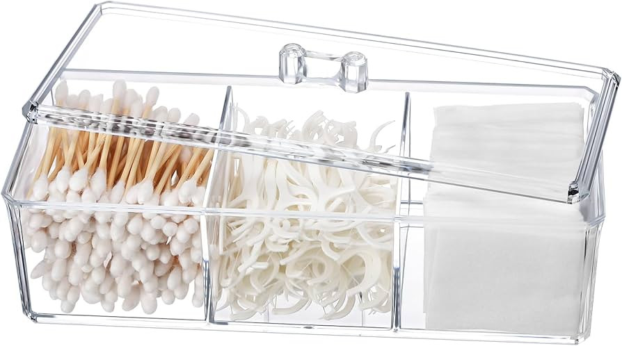 Qtip Holder Transparent 3 Compartments Cotton Ball and Swab Holder Organizer with Lid,Jar for Cot... | Amazon (US)