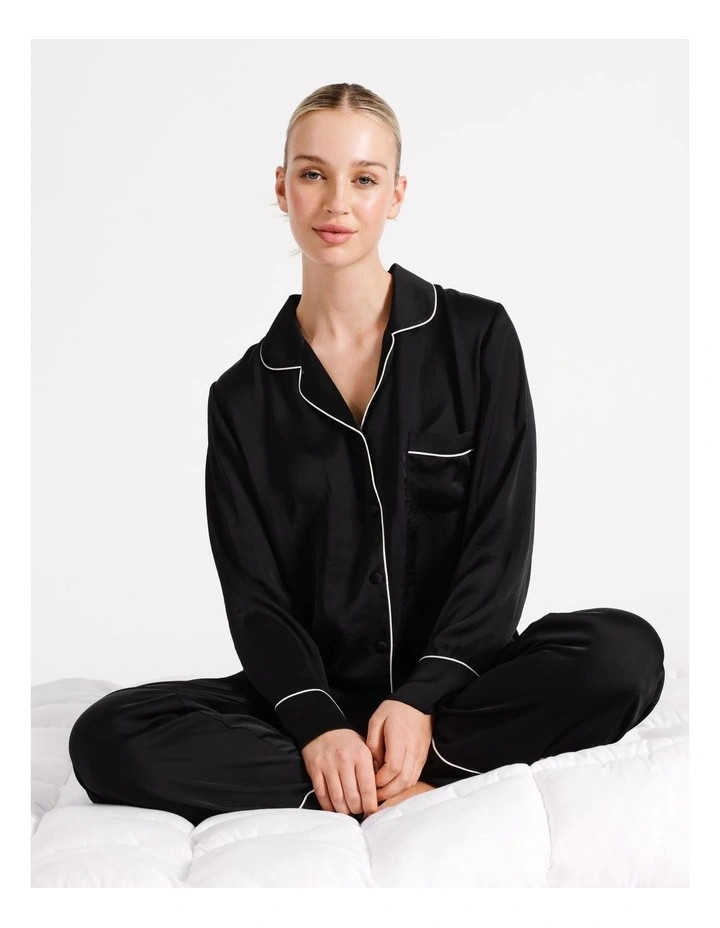 Chloe & LolaSignature Satin Long Sleeve Pyjama Set in Black | Myer
