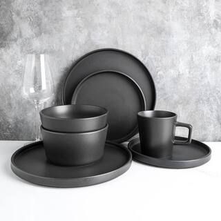 STONE LAIN 32-Piece Modern Black Matte Stoneware Dinnerware Set (Set for 8) | The Home Depot