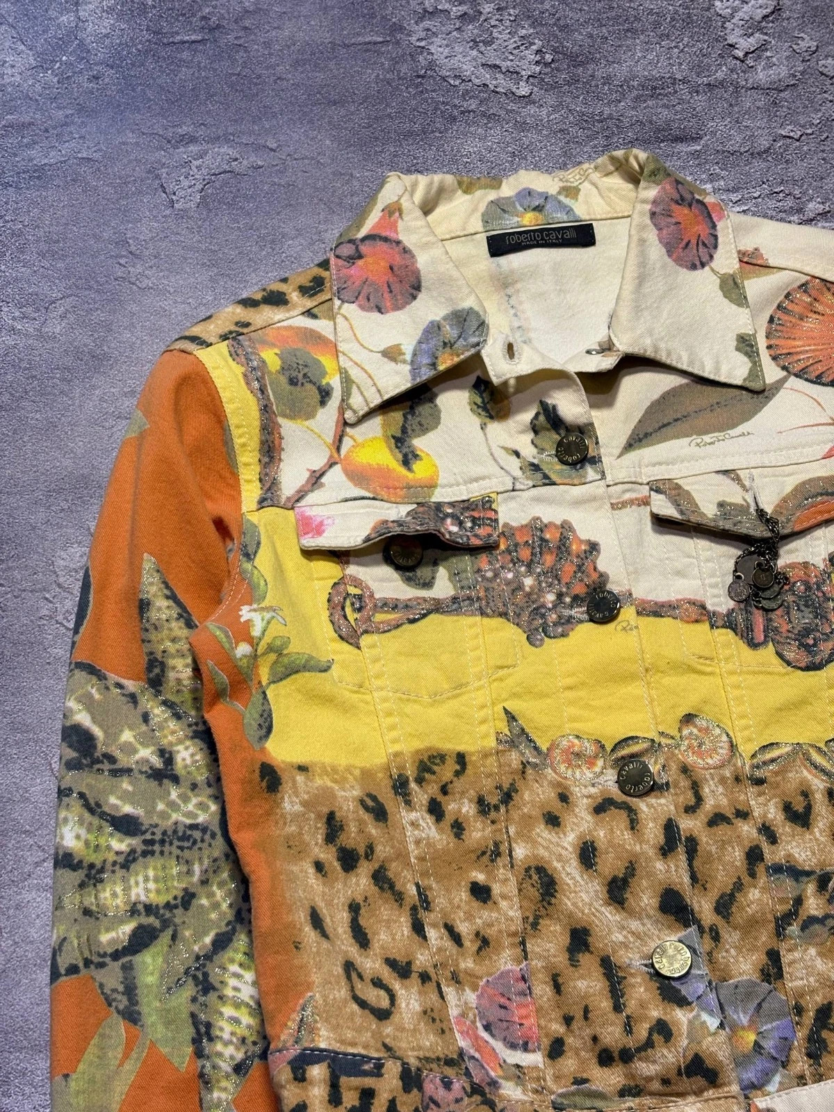 Roberto Cavalli Vintage 00s Patchwork Leopard Snake Denim Jacket Gold Glitter S | eBay | eBay US