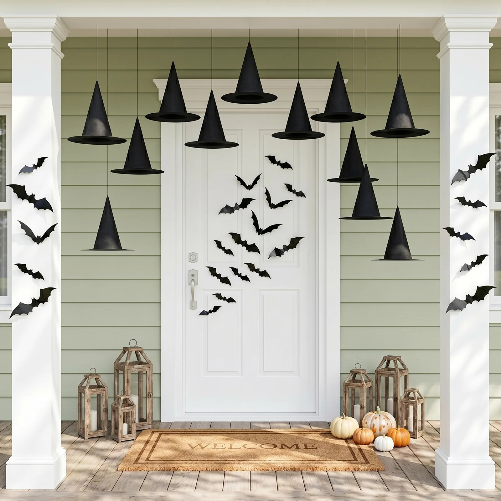 12-Piece Halloween Witch Hat and 3D Bat Decor Set | Birch Lane
