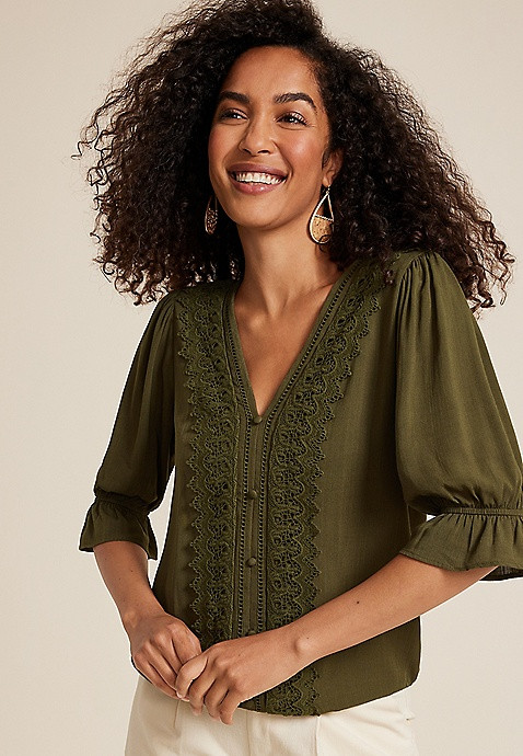 Crochet Lace Bubble Hem Blouse | Maurices