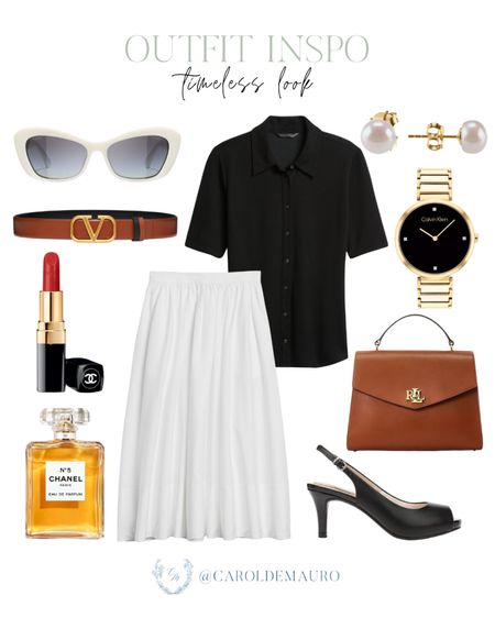 Here's a classic outfit inspo you can copy: a black button-down shirt, white midi skirt, slingback heels, cute accessories, and more!
#timelesslook #petitestyle #beautyfavorite #datenightoutfit

#LTKbeauty #LTKstyletip #LTKshoecrush