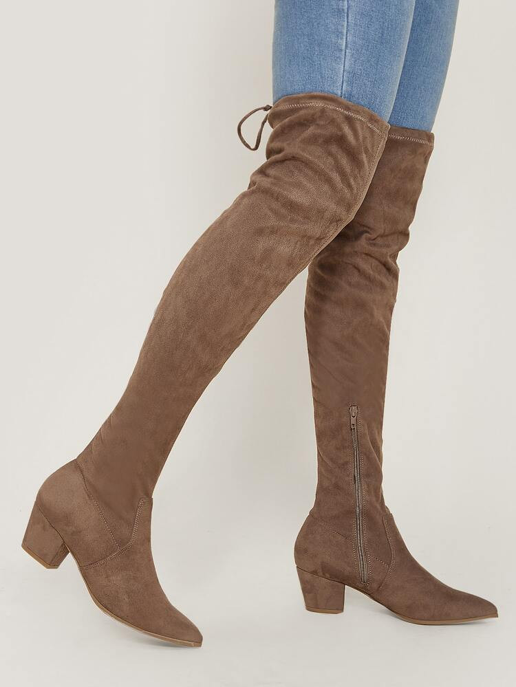 Pointed Toe Stretch Suedette Block Heel Thigh Boots
       
              
              CA$53.00... | SHEIN