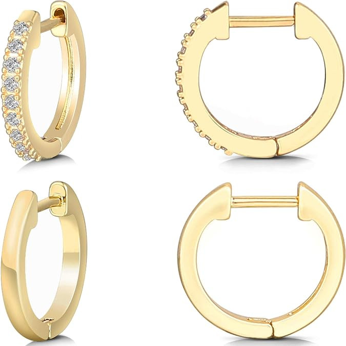 Gacimy Hoop Earrings for Women 14K Gold Plated Cartilage Stud Small Huggie Ear Cuff | Amazon (US)