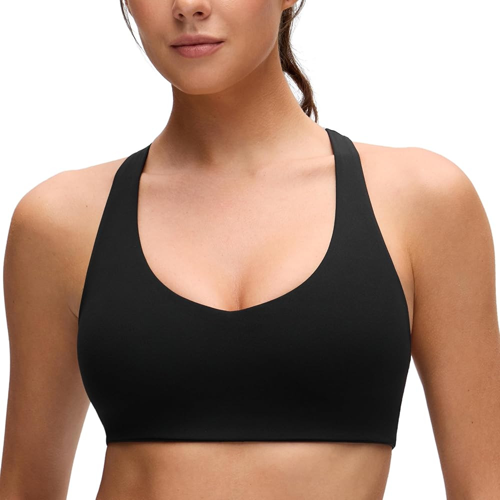 CRZ YOGA Butterluxe Racerback Sports Bras for Women - V Neck Supportive Padded Wireless Athletic ... | Amazon (US)