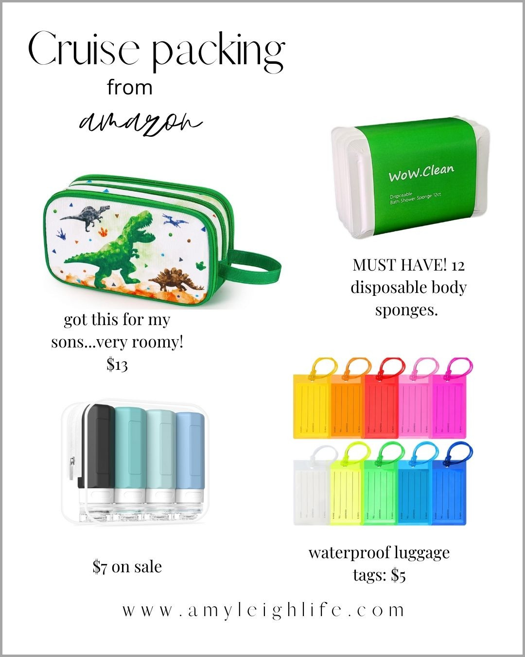 We are leaving on a cruise soon, and these are a few of the things that I got for packing. The disposable sponges are the best! They expand when you rip the package open and they scrub well. I feel like I can really get the deodorant and sunscreen off in the shower with these. 

 #LTKFindsUnder50 #LTKSwim #LTKTravel