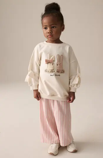 NEXT Kids' Bunny Embellished Graphic Sweatshirt & Stripe Knit Pants | Nordstrom | Nordstrom