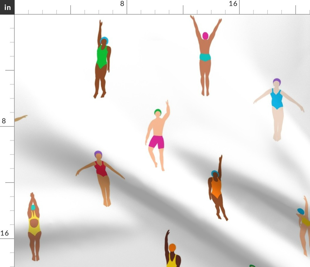 75Swimmers On White Fabric bydasbrooklyn | Spoonflower