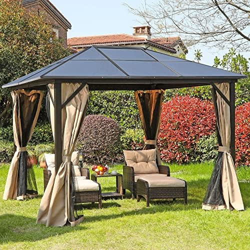 YITAHOME 10x12 ft Hardtop Aluminum Polycarbonate Gazebo, Outdoor Canopy Gazebos for Patio, with Mosq | Amazon (US)