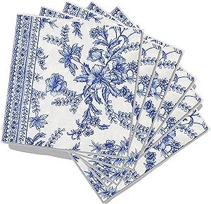 Coterie Blue Floral Paper Cocktail Napkins (Set of 25) | Beautiful Blue and White Toile Fancy Pap... | Amazon (US)