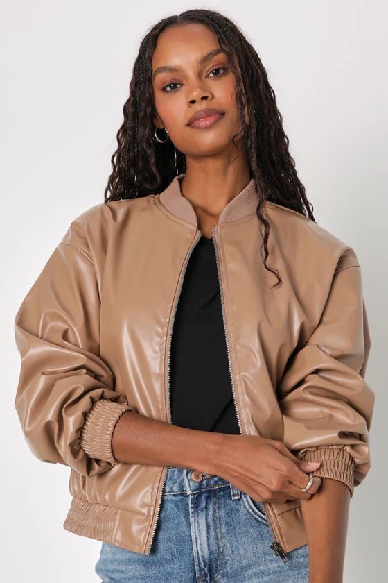Iconic Essence Brown Vegan Leather Bomber Jacket | Lulus (US)