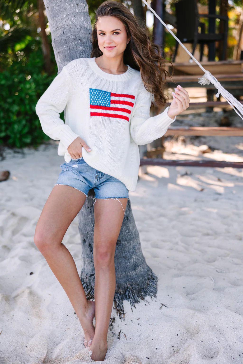 A True Patriot White American Flag Sweater | The Mint Julep Boutique