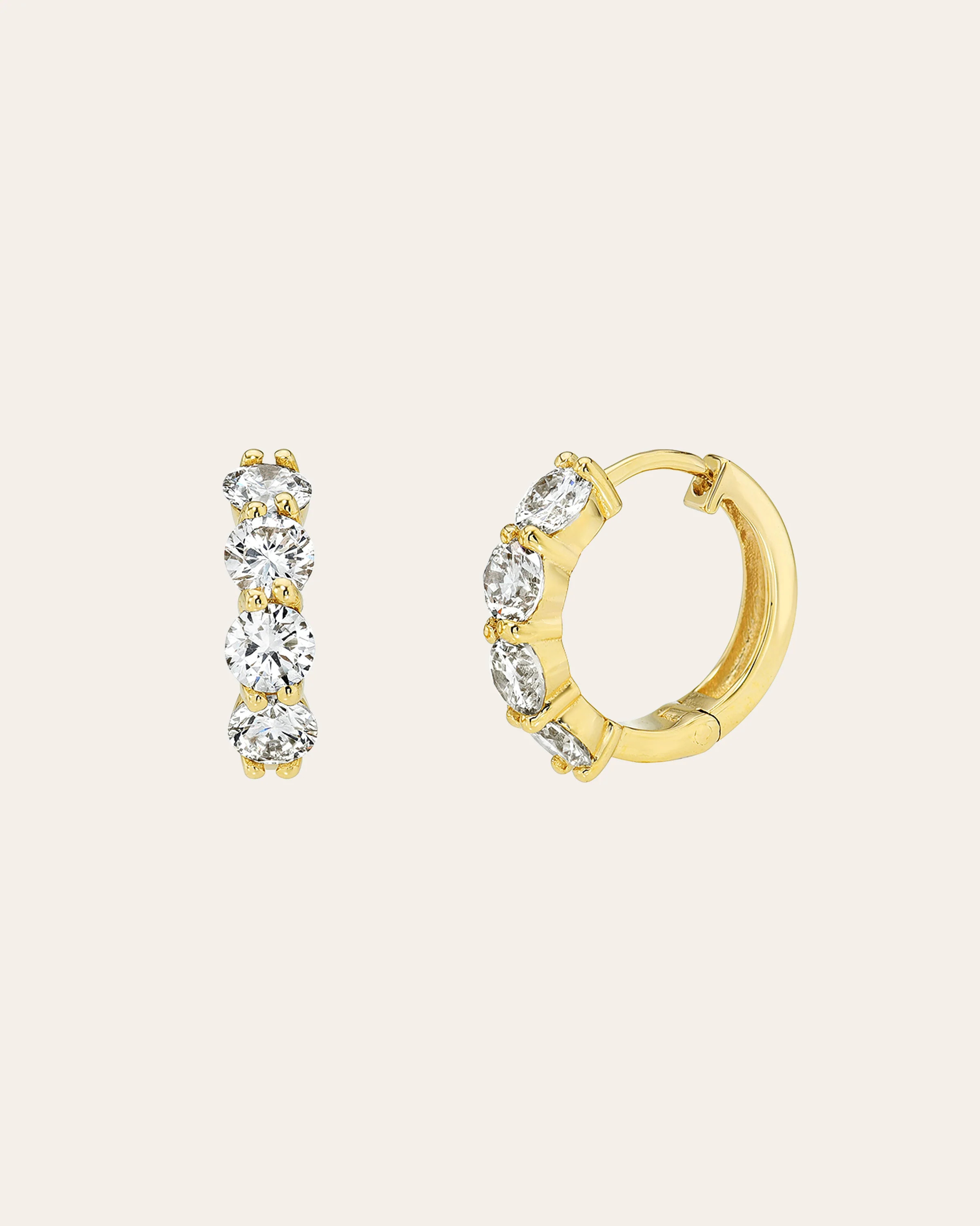 Lab Diamond Shared Prong Huggie Earrings | Zoe Lev Jewelry