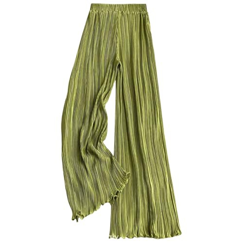 Satin Pants for Women Dressy Flowy Palazzo Plisse Silk Pants Wide Leg Pleated Casual Trousers | Amazon (US)