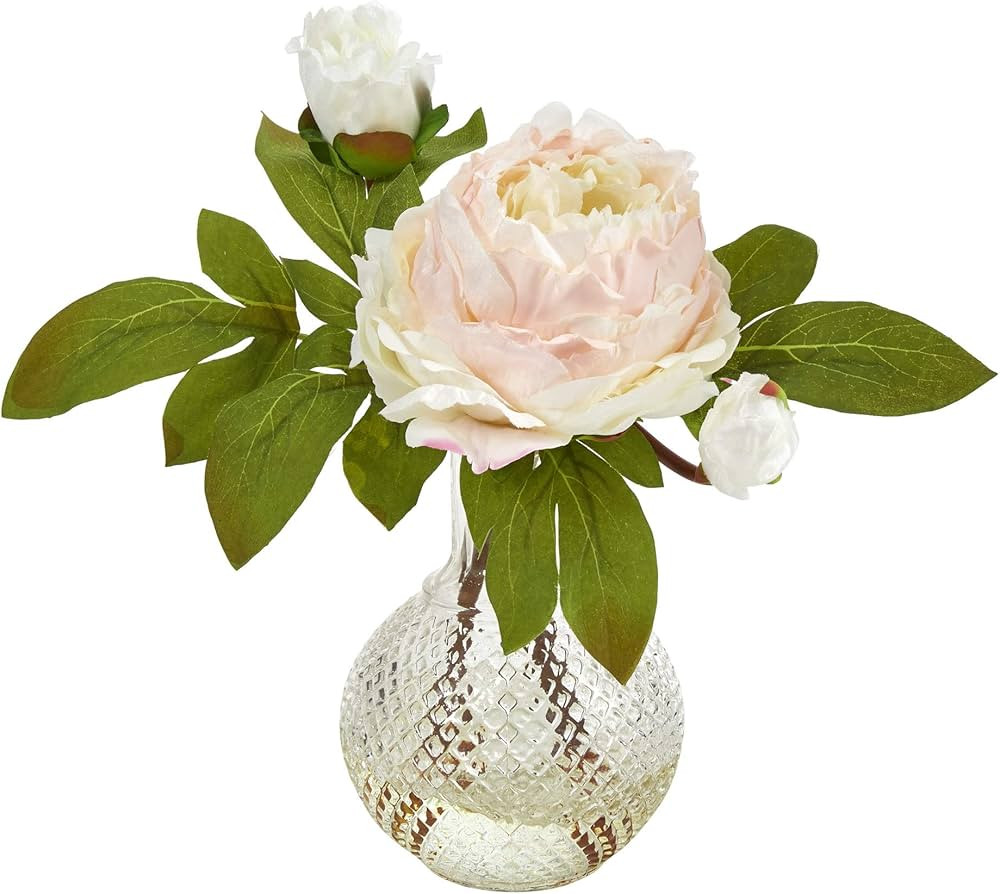 Nearly Natural 11in. Peony Artificial Arrangement in Vase, Pink | Amazon (US)