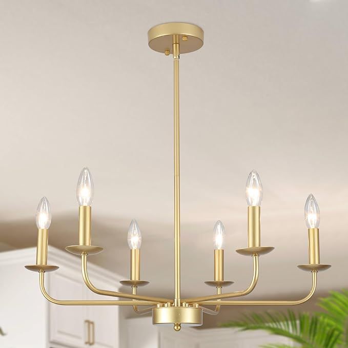 ZJVAIVE Gold Chandelier Brushed Brass Pendant Light Modern Farmhouse Hanging Light Fixture for Di... | Amazon (US)