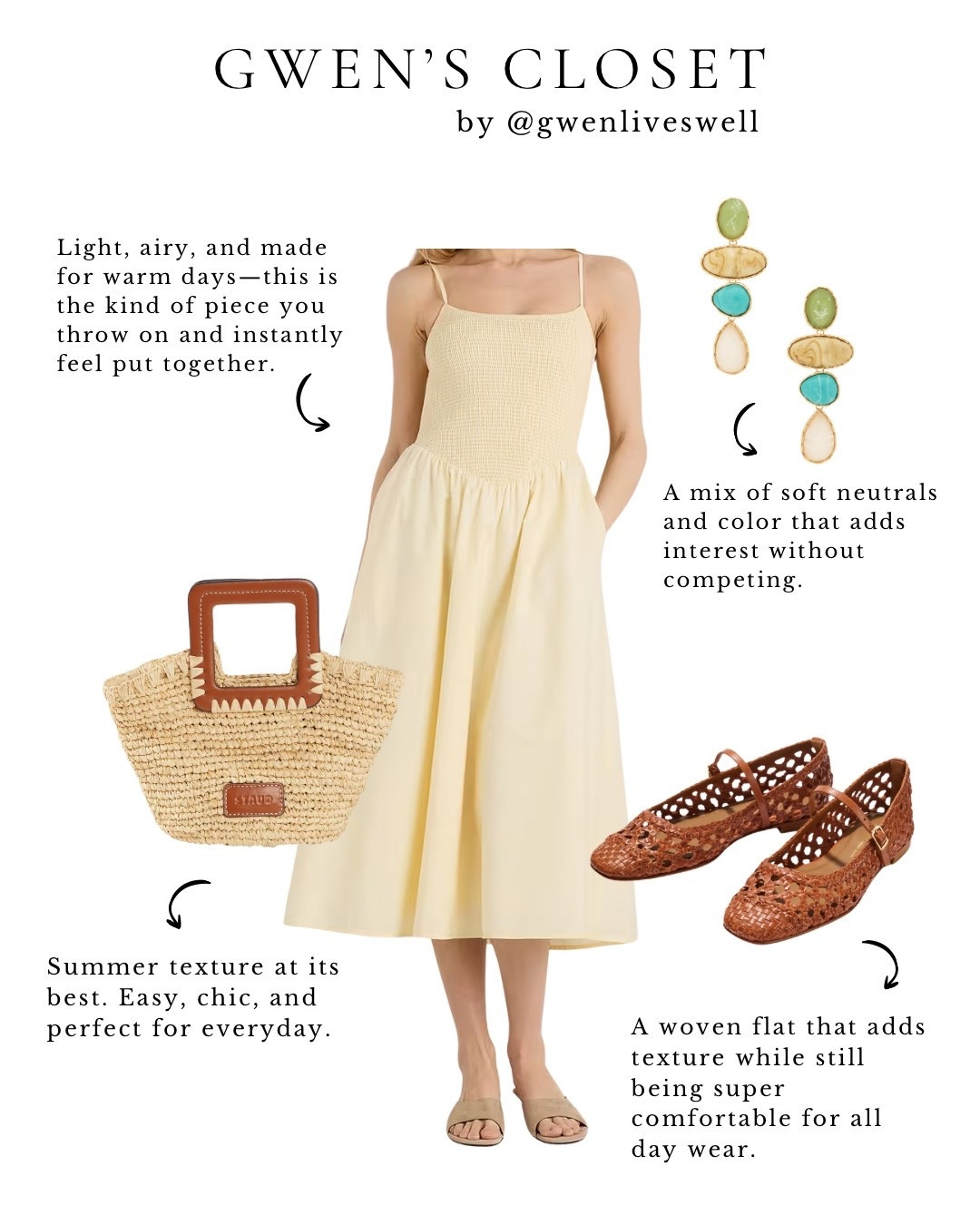 Light, airy, and made for warm days ☀️ This @Quince dress is one of those pieces you’ll reach for on repeat—easy, feminine, and effortlessly chic. Paired with woven textures and soft tones for the perfect everyday summer outfit.

First-time Quince shoppers can take 10% off with code INFG-25GWENLIVESWELL10

#quince #staud #summerdress #margauxnyc 

#LTKootd #LTKgrwm #LTKSeasonal