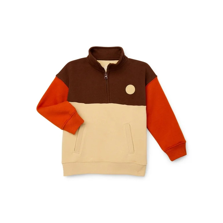 Wonder Nation Little Boys' Quarter Zip Colorblock Sweatshirt, Sizes 4-10 | Walmart (US)