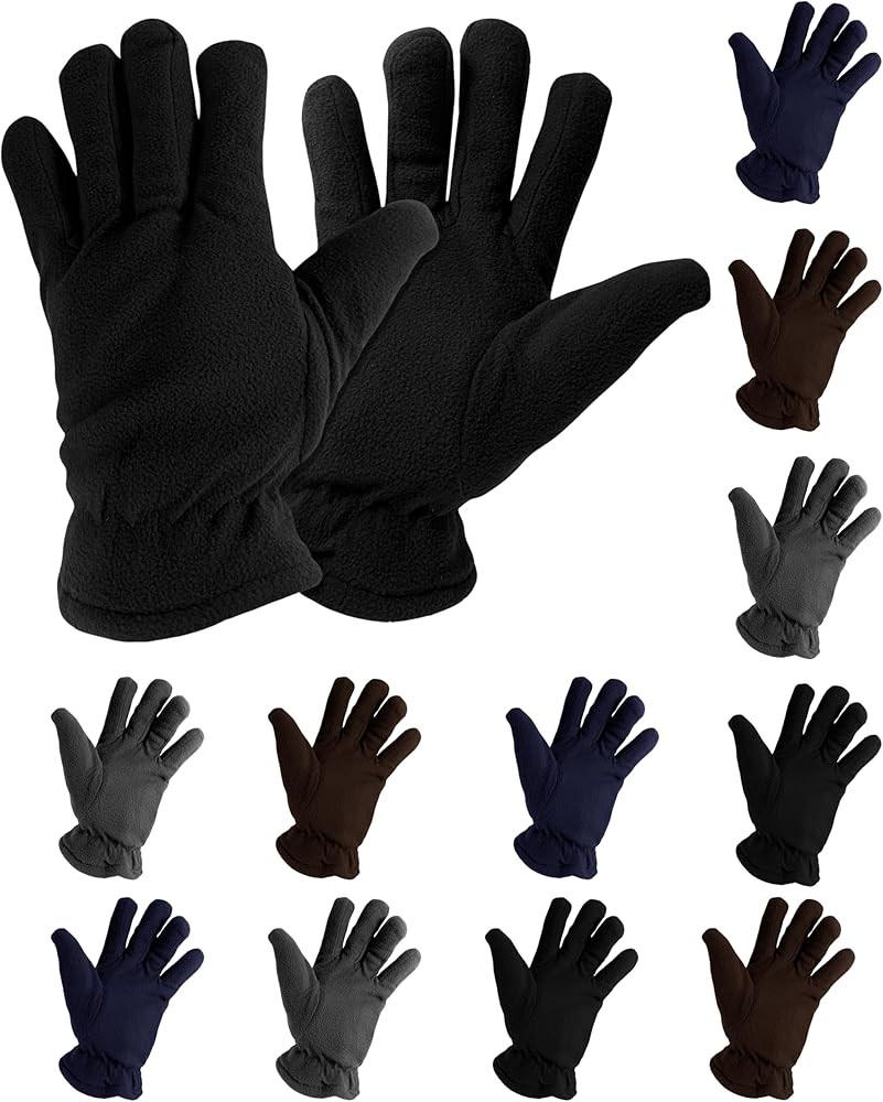 12 Pair Winter Fleece Gloves, Thermal Soft Warm Cozy Sports Glove, Mens Womens Unisex | Amazon (US)