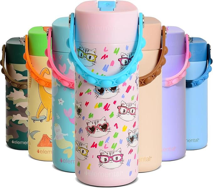 Elemental Insulated Kids Water Bottle, Stainless Steel Water Bottle with Straw Lid & Pop-It Handl... | Amazon (US)