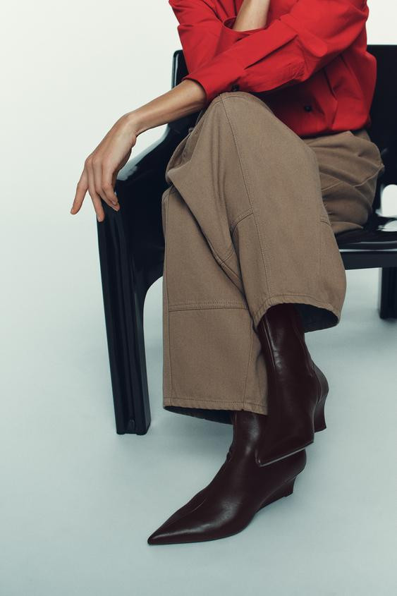 LEATHER WEDGE HEEL ANKLE BOOTS | Zara Canada