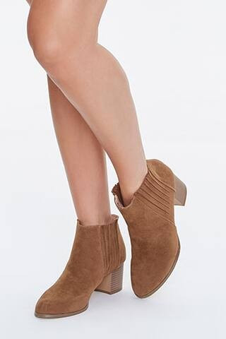 Faux Suede Block Heel Chelsea Booties at Forever 21 , Brown | Forever 21 (US)