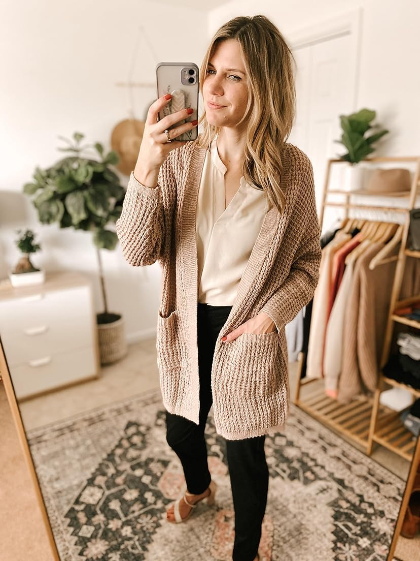 YIBOCK Womens Kimono Long Batwing Sleeve Open Front Chunky Cable Knit Cardigan Sweater | Amazon (US)