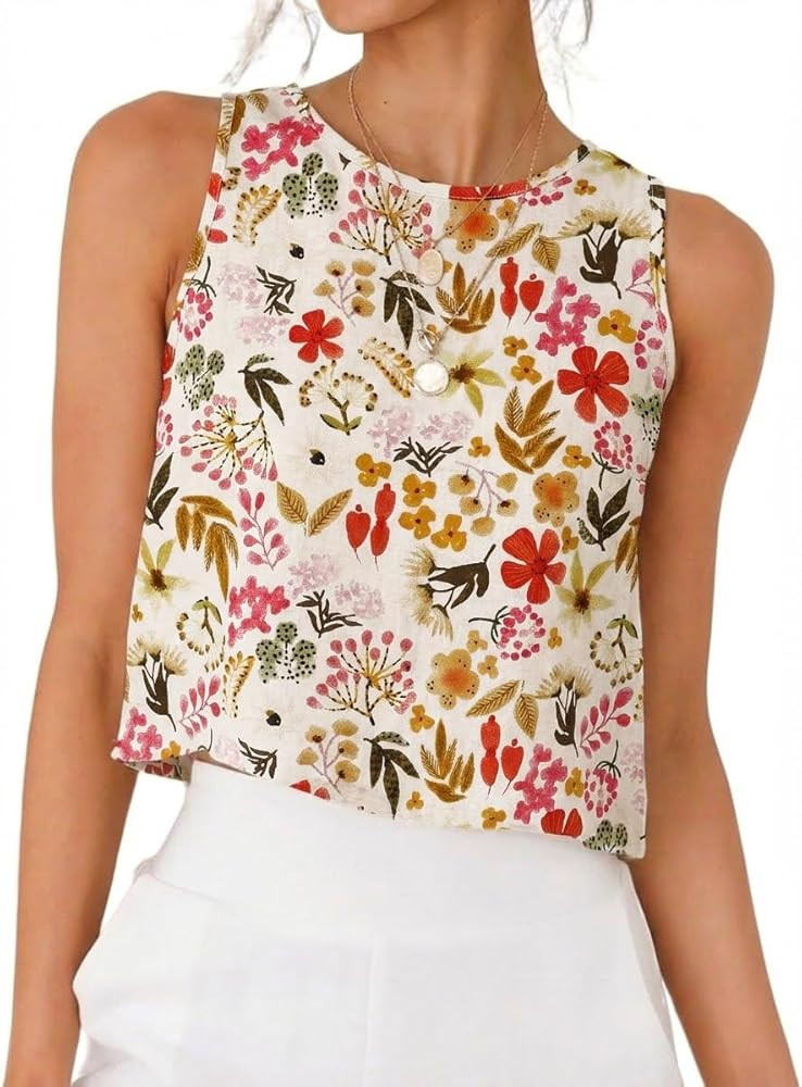 IDEALSANXUN Womens Linen Crop Tank Tops 2026 Spring Summer Beach Sleeveless Tops | Amazon (US)
