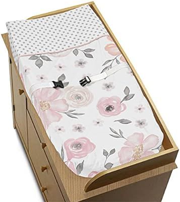 Sweet Jojo Designs Blush Pink, Grey and White Changing Pad Cover for Watercolor Floral Collection | Amazon (US)