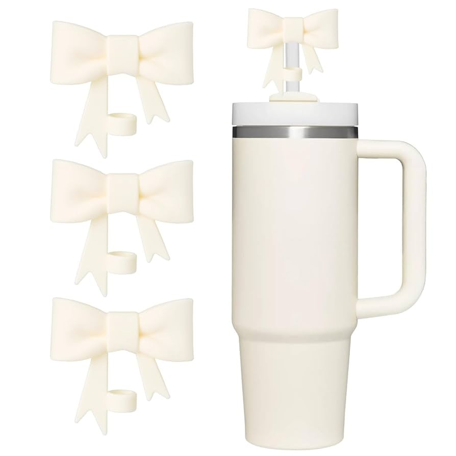 Bow Straw Cover Topper for Stanley Cup,Silicone Beige Straws Toppers for Tumbler with Handle 40oz... | Amazon (US)