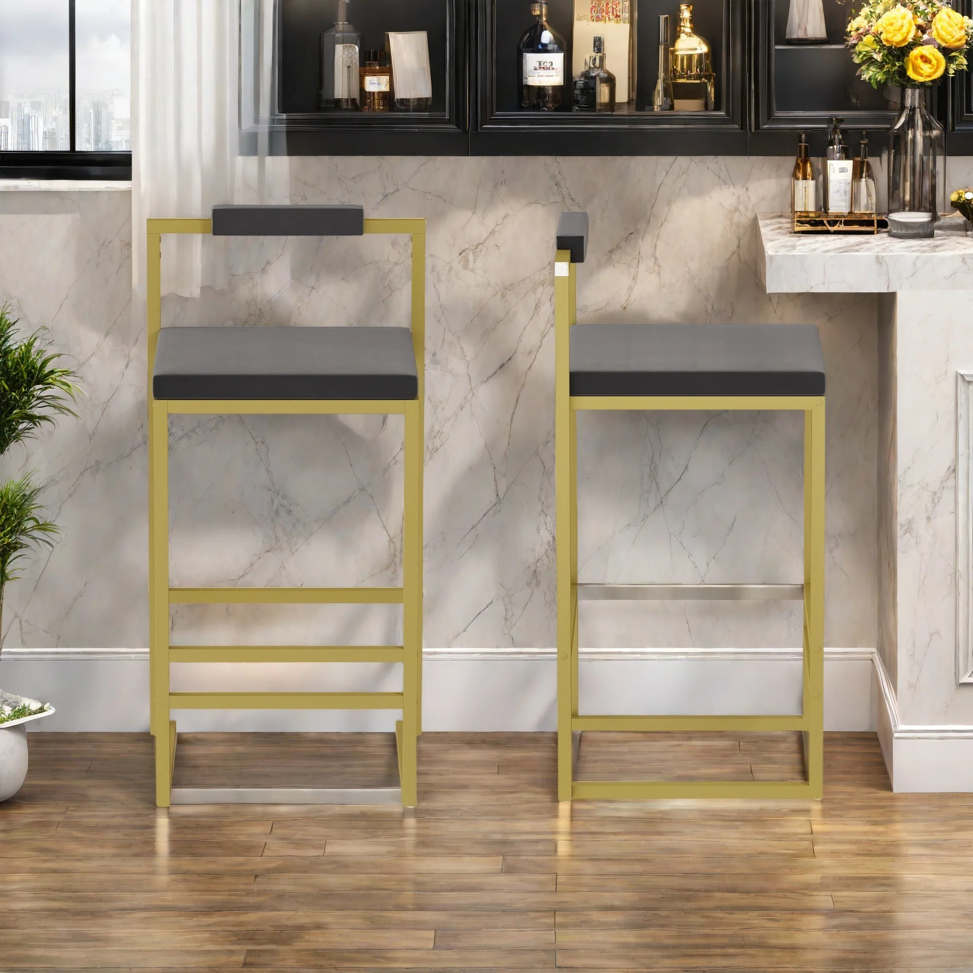 Mercer41 Set Of 2 Modern Bar Stools With Velvet Cushions And Metal Legs - Wayfair Canada | Wayfair North America