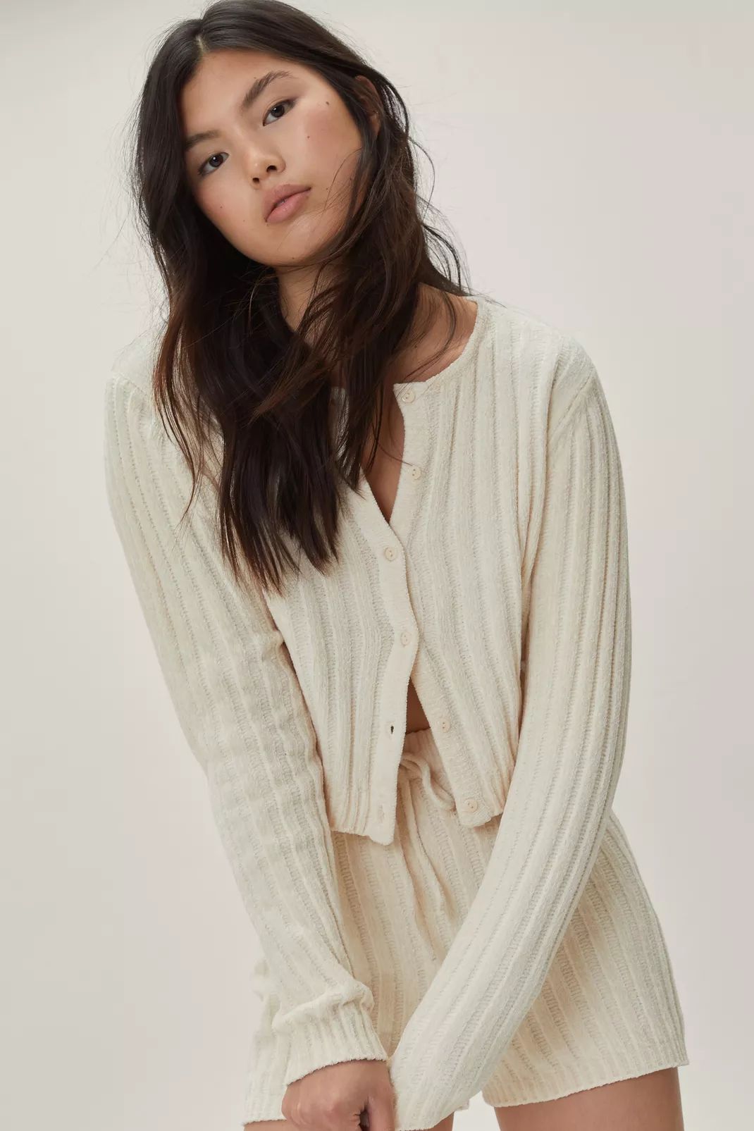 Chenille Ribbed Cardigan and Shorts Loungewear Set | Nasty Gal (US)
