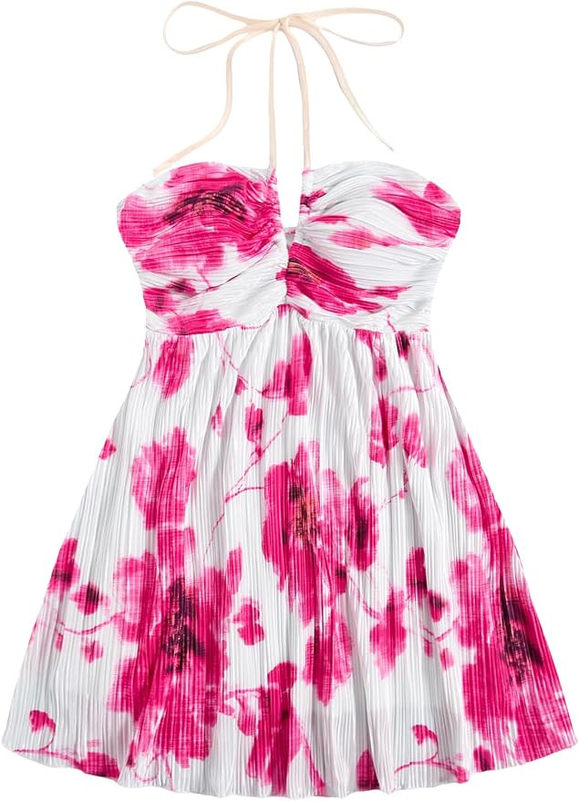 SOLY HUX Women's Tie Dye Cami Dress Halter Backless Sleeveless A Line Short Summer Dresses Sundre... | Amazon (US)