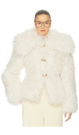 Dramatic Collar Faux Shearling Jacket in Ivory | Revolve Clothing (Global)