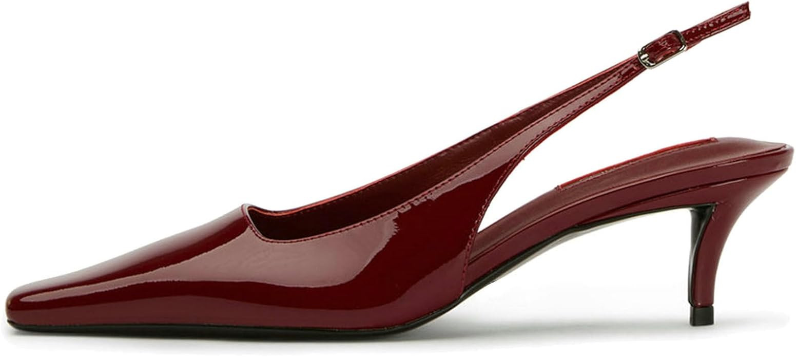 KysBloes Square Toe Slingback Kitten Heels for Women Low Heel Pumps Formal Dress Shoes Sling Back... | Amazon (US)