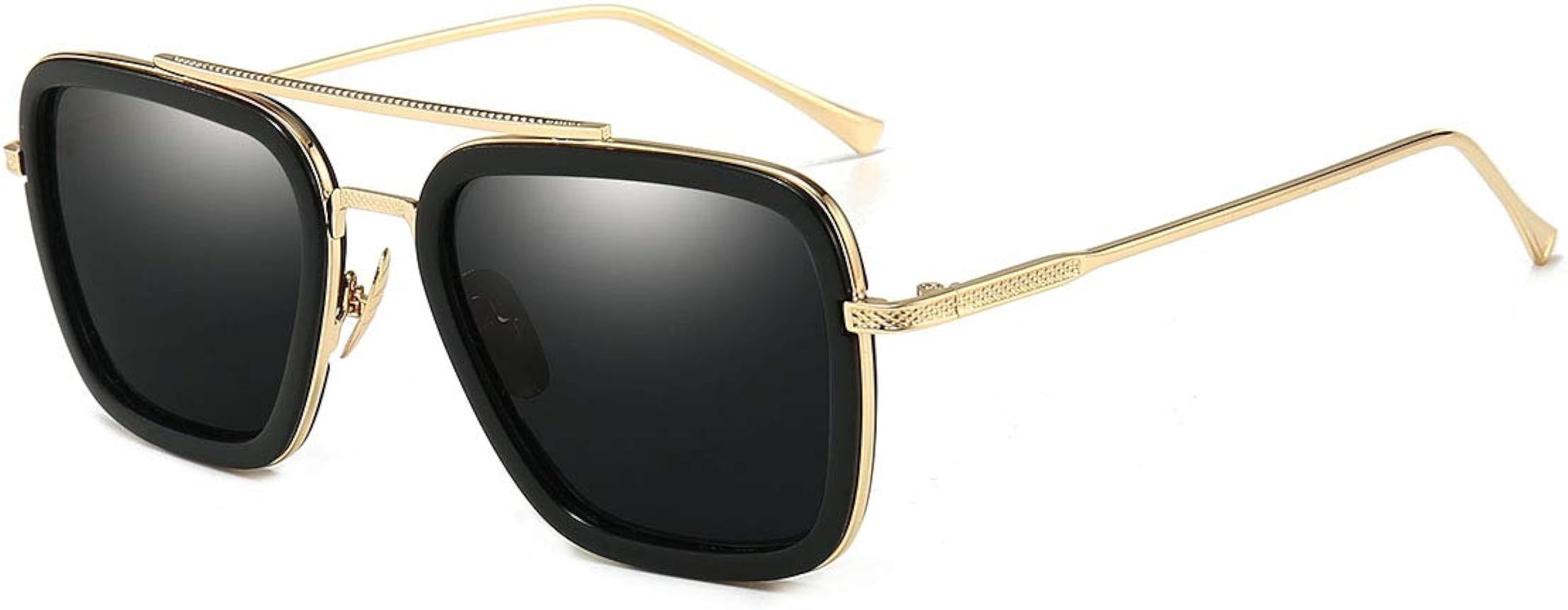 Vintage Aviator Square Sunglasses for Men Gold Frame Retro Brand Classic Tony Stark Sunglasses | Amazon (US)