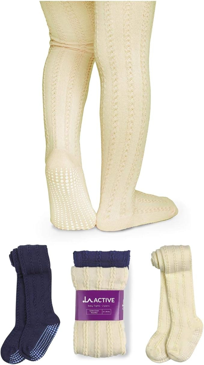 LA ACTIVE Baby Girl Tights Warm Cotton Leggings Tights, Non-Skid Seamless Cable Knit Stockings fo... | Amazon (US)