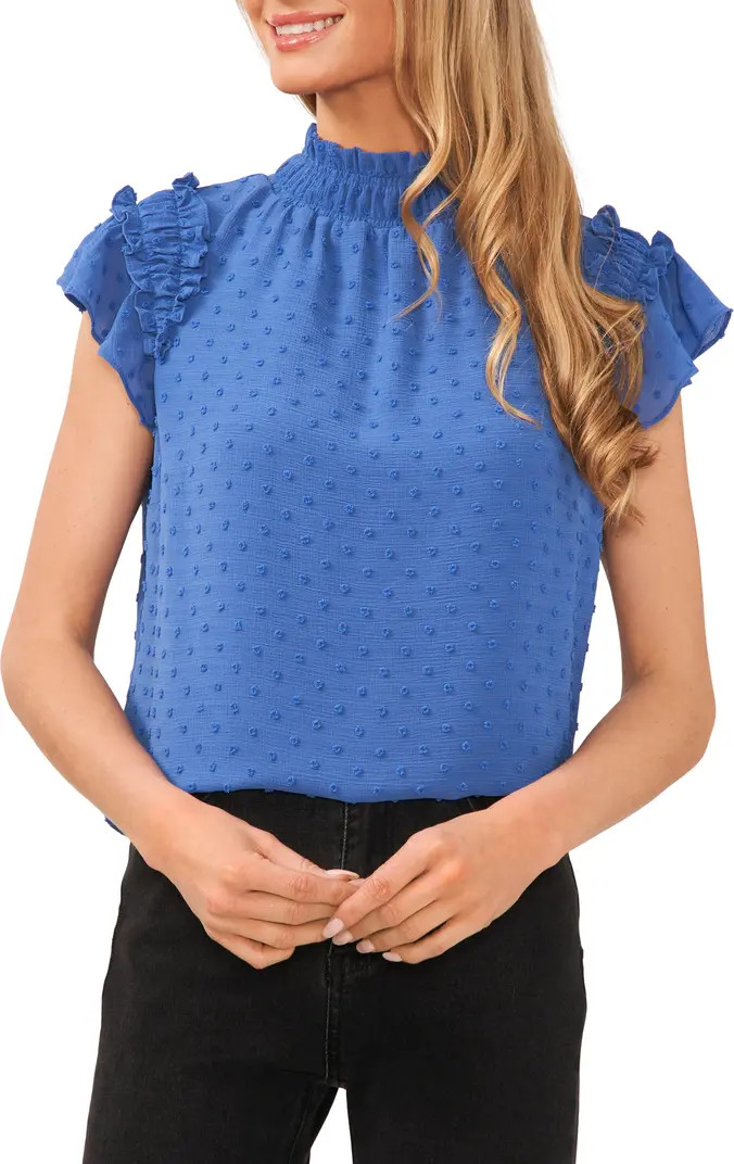 Clip Dot Ruffle Mock Neck Crepe Top | Nordstrom